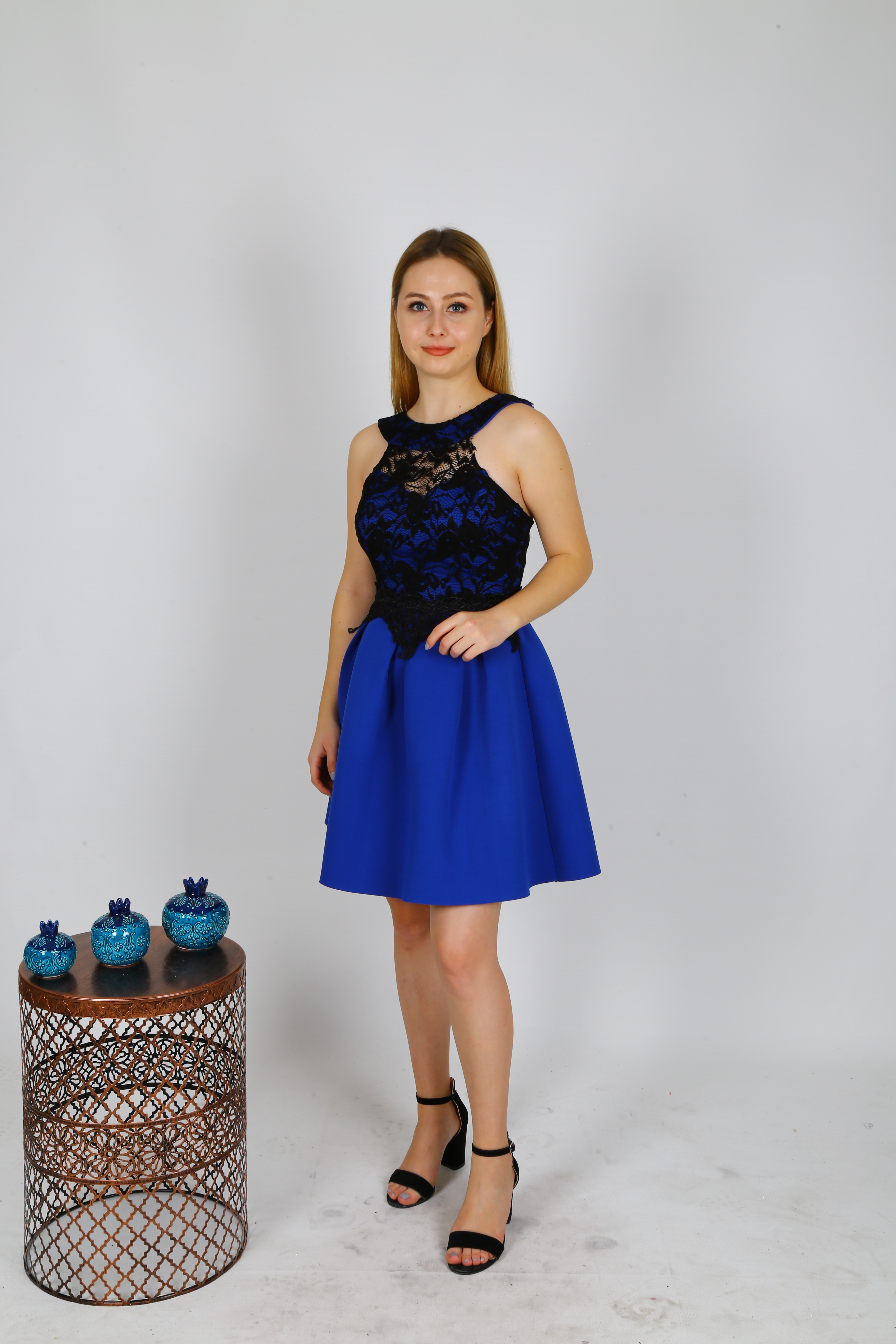 Meg Mavi Kabarık Etek Mini Mezuniyet Elbise (0161)